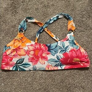 Time and Tru Floral Cross-Back Racer Back Bathing Suit Top Size Large